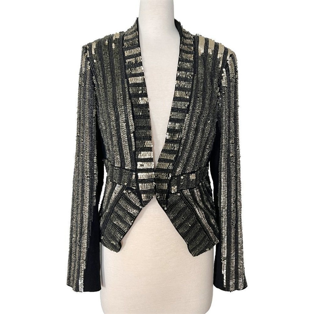 J. Mendel 2015 FW Sequin Stripe Silk-Lined Blazer Jacket Black Size 8